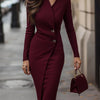 Eva | Burgundy Wrap-Style Buttoned Midi Dress