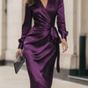 Clara | Deep Plum Satin Wrap Midi Dress