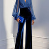 Esther | Mesh-Detail V-Neck Velvet-Style Jumpsuit